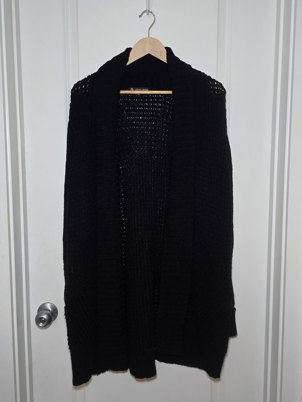 Black Open-Front Shawl Collar Women's Sweater Cardigan 2X